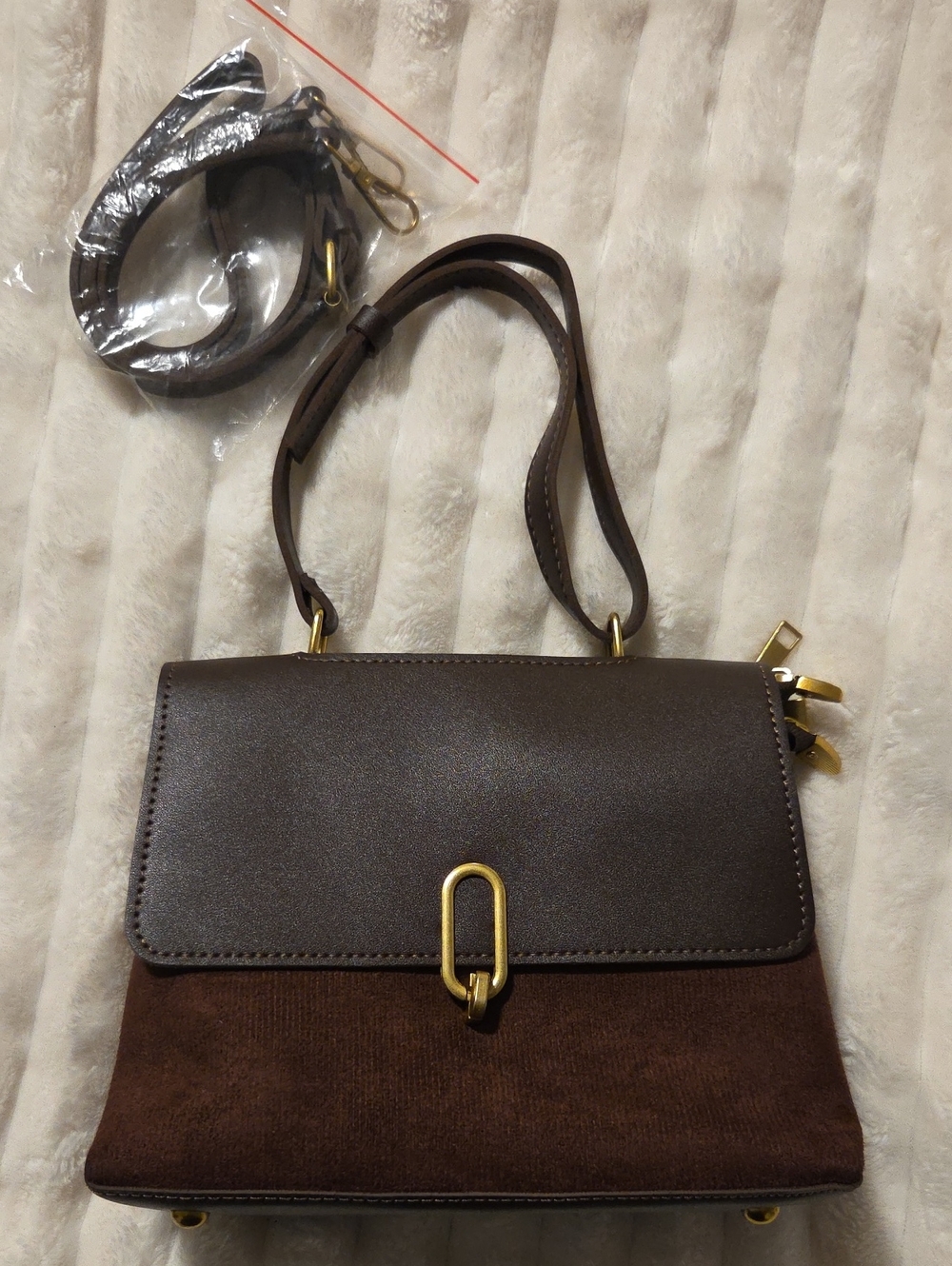 Brown Women's Top-Handle Crossbody Bag with Gold Hardware